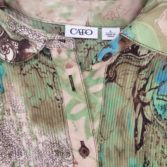 Cato Green Pleated Button-Up Blouse - Picture 6 of 6